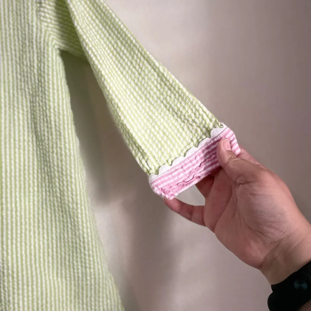 Florence Eiseman Lime Green and Pink Gingham Long Sleeve Dress size 5